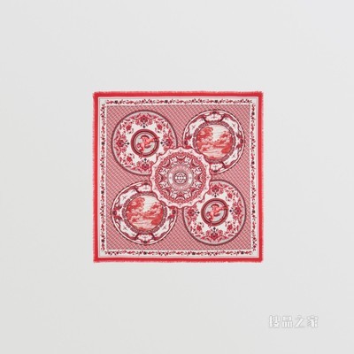 陶瓷印花大号羊绒方巾 (红色) - 男士