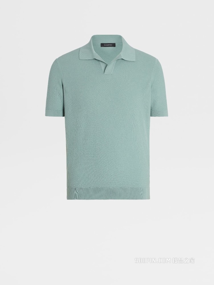 粉绿色棉质针织短袖 Polo 衫