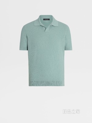 粉绿色棉质针织短袖 Polo 衫