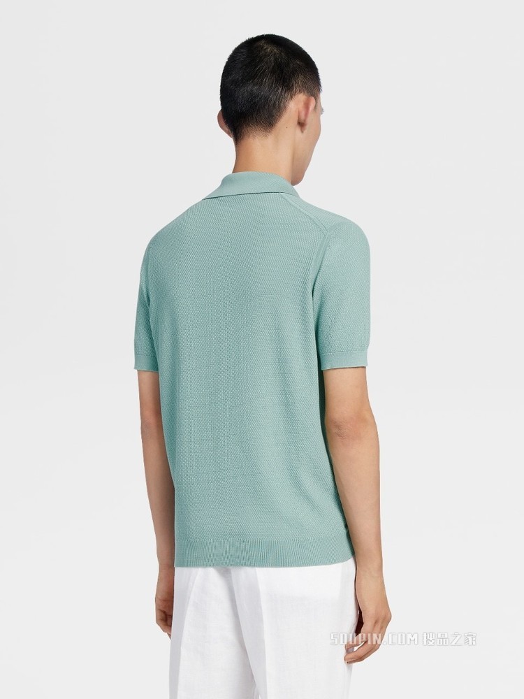 粉绿色棉质针织短袖 Polo 衫