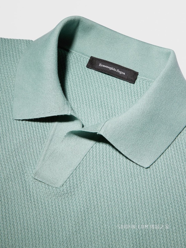 粉绿色棉质针织短袖 Polo 衫