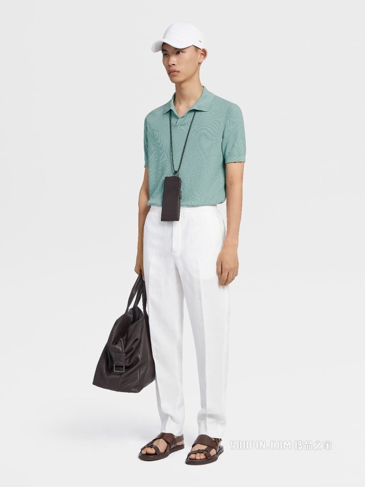 粉绿色棉质针织短袖 Polo 衫