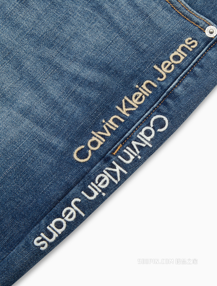 Calvin Klein 男士高弹力破洞纵向刺绣牛仔裤J320650