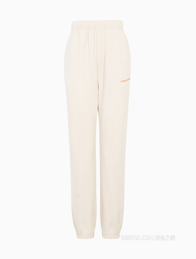 Calvin Klein 女士松紧腰束脚纯棉交叠刺绣LOGO休闲裤J218038