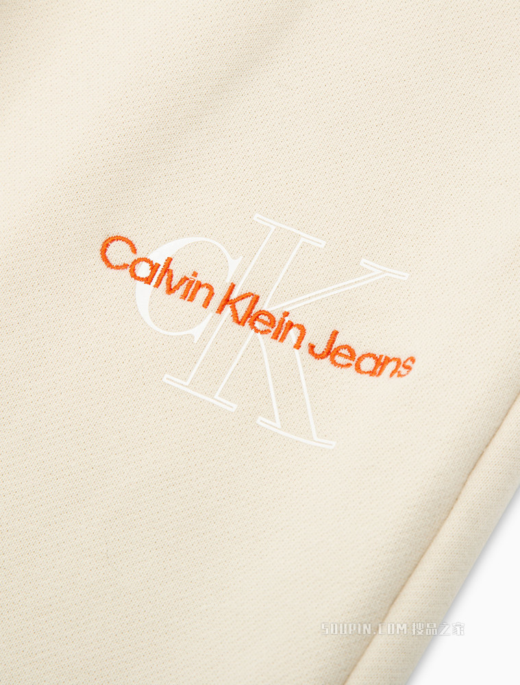 Calvin Klein 女士松紧腰束脚纯棉交叠刺绣LOGO休闲裤J218038