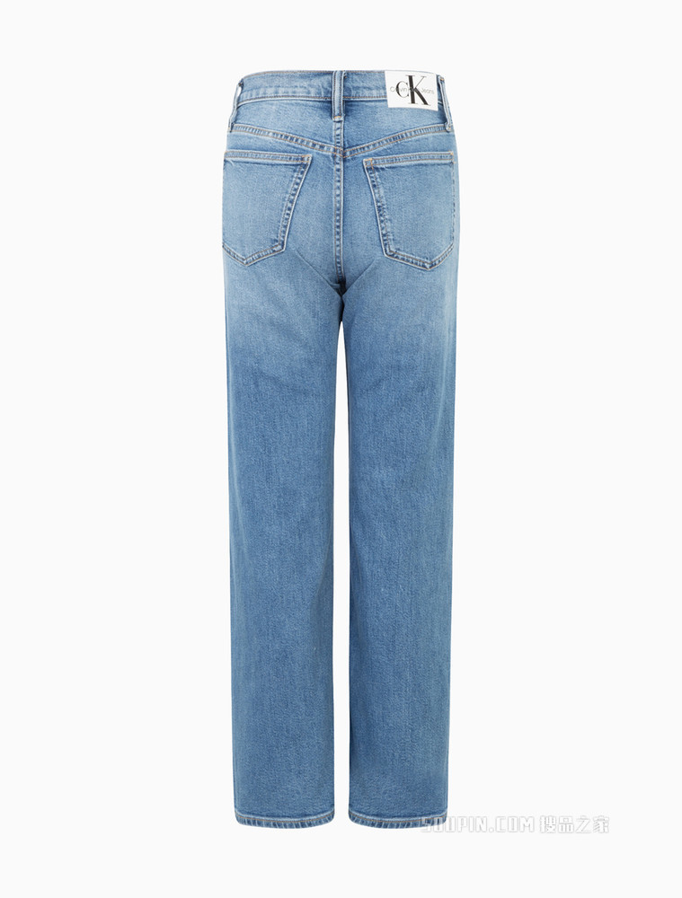 Calvin Klein 女士宽松高腰直筒破洞九分牛仔裤J218746