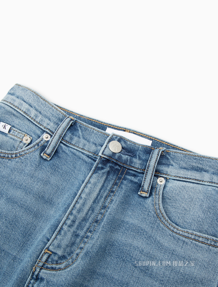 Calvin Klein 女士宽松高腰直筒破洞九分牛仔裤J218746