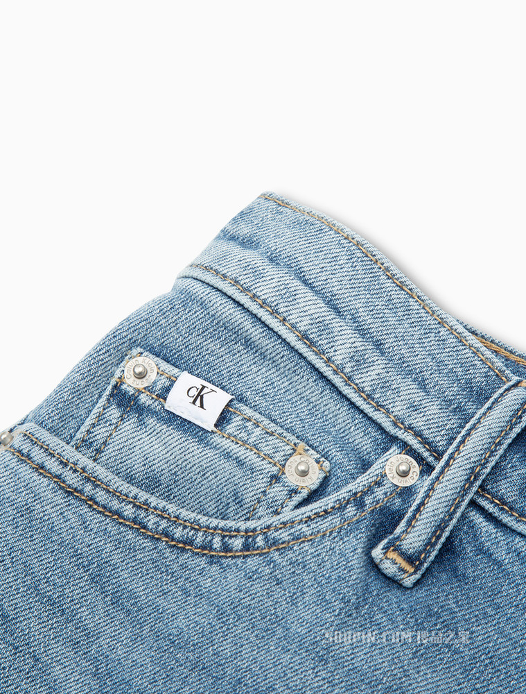 Calvin Klein 女士宽松高腰直筒破洞九分牛仔裤J218746