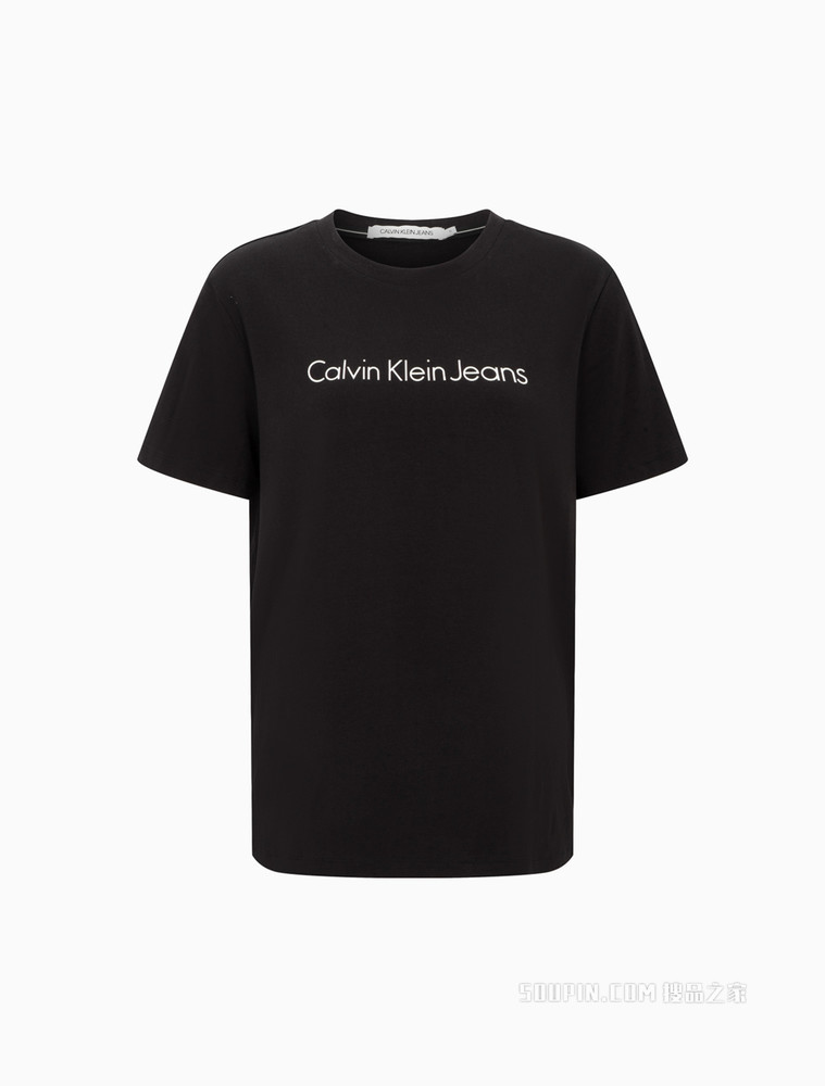Calvin Klein 女士休闲圆领简约LOGO短袖T恤J219146