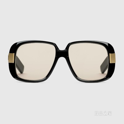 Gucci Pineapple系列长方形镜框太阳眼镜 黑色醋纤