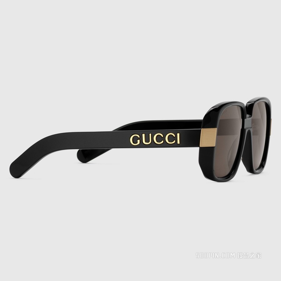 Gucci Pineapple系列长方形镜框太阳眼镜 黑色醋纤