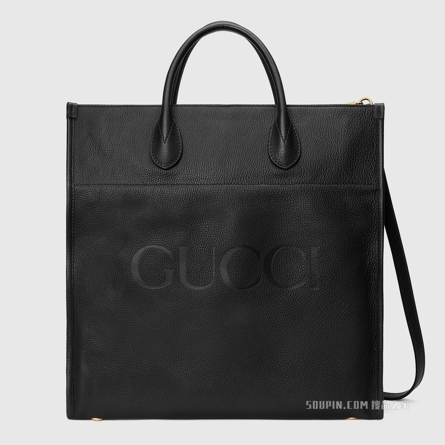 饰Gucci标识大号托特包 黑色皮革