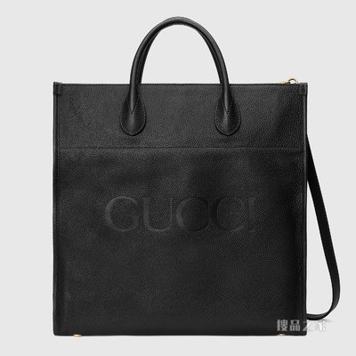 饰Gucci标识大号托特包 黑色皮革
