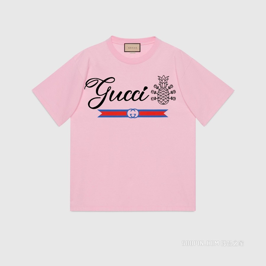 Gucci Pineapple系列棉质T恤 浅粉色