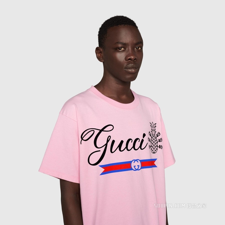 Gucci Pineapple系列棉质T恤 浅粉色