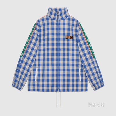 Gucci Pineapple系列格纹尼龙夹克 蓝色和白色