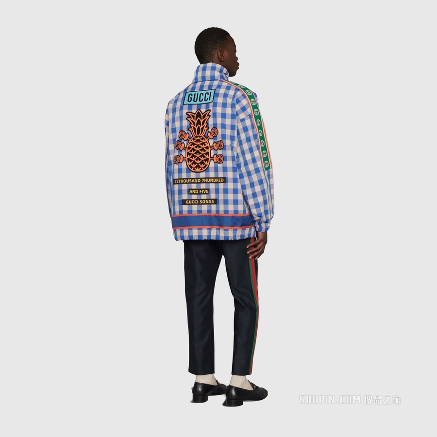 Gucci Pineapple系列格纹尼龙夹克 蓝色和白色
