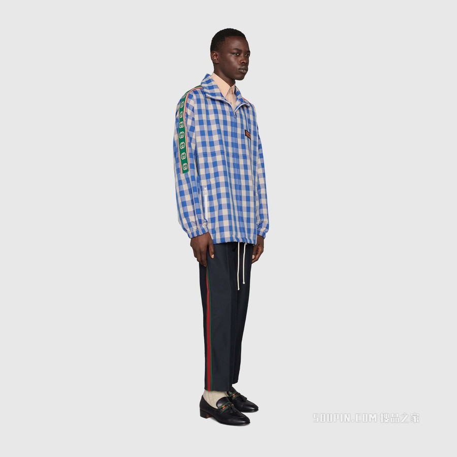 Gucci Pineapple系列格纹尼龙夹克 蓝色和白色