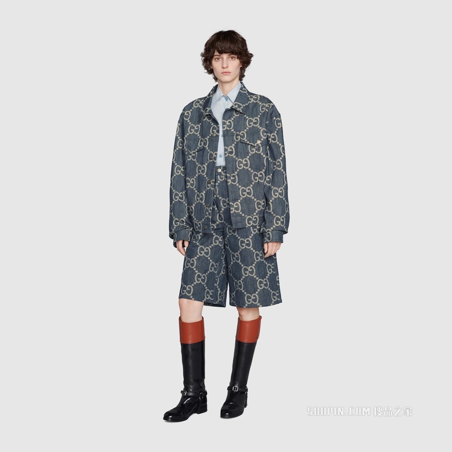 Gucci Pineapple系列双面短裤 蓝色和米色
