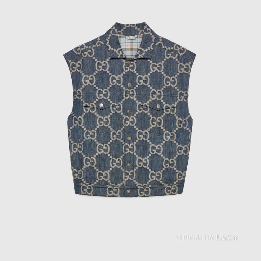 Gucci Pineapple系列双面马甲 蓝色和米色
