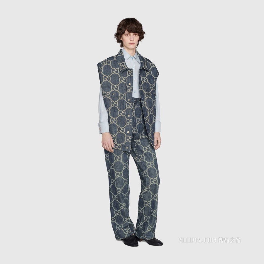 Gucci Pineapple系列双面马甲 蓝色和米色