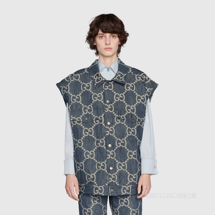 Gucci Pineapple系列双面马甲 蓝色和米色