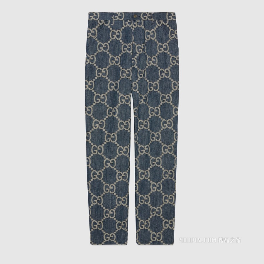Gucci Pineapple系列双面长裤 蓝色和米色