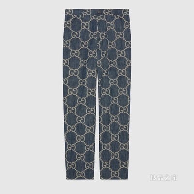 Gucci Pineapple系列双面长裤 蓝色和米色