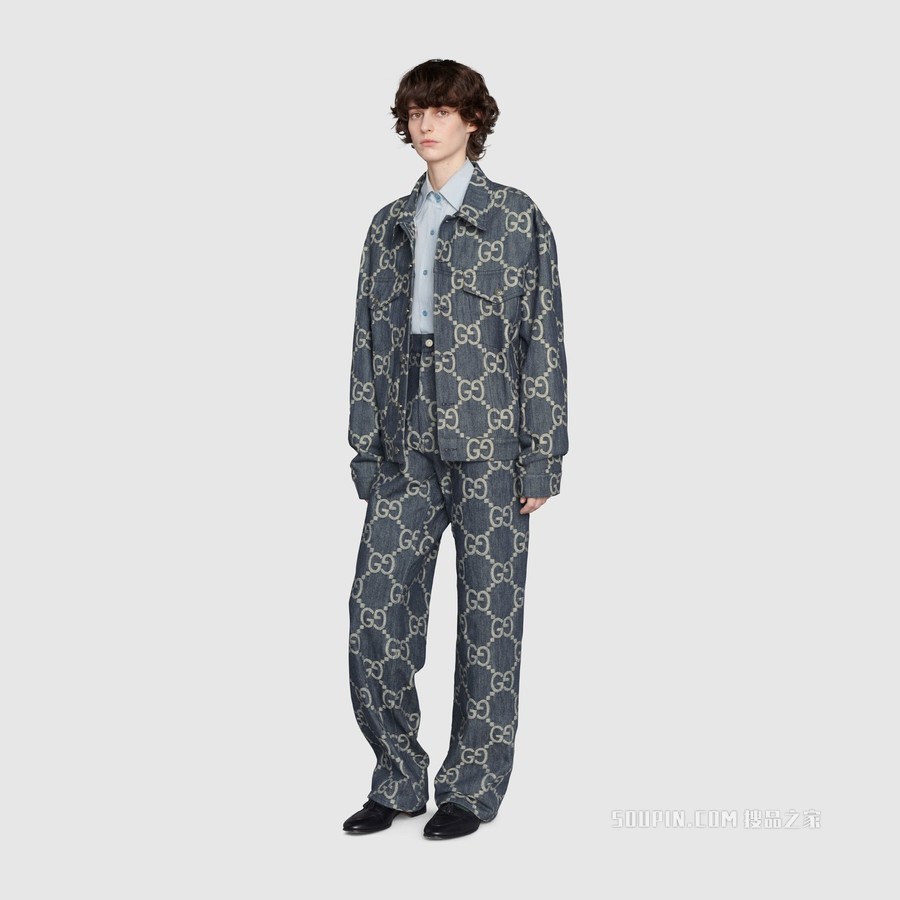 Gucci Pineapple系列双面长裤 蓝色和米色