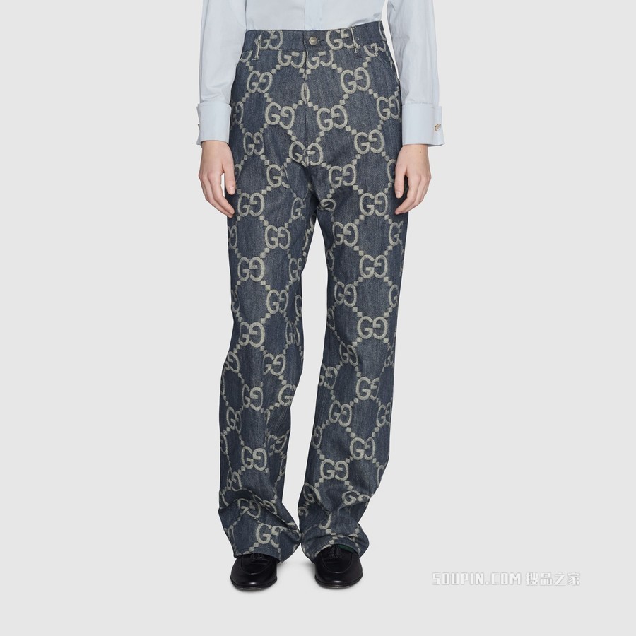 Gucci Pineapple系列双面长裤 蓝色和米色