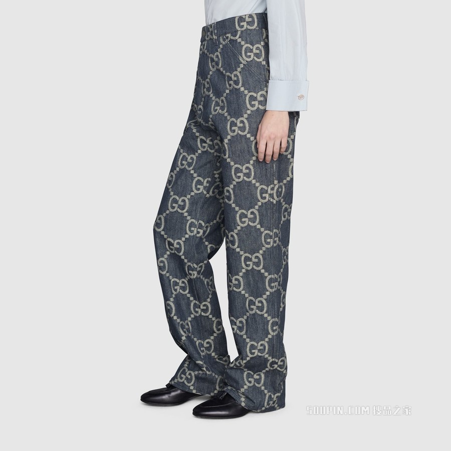 Gucci Pineapple系列双面长裤 蓝色和米色