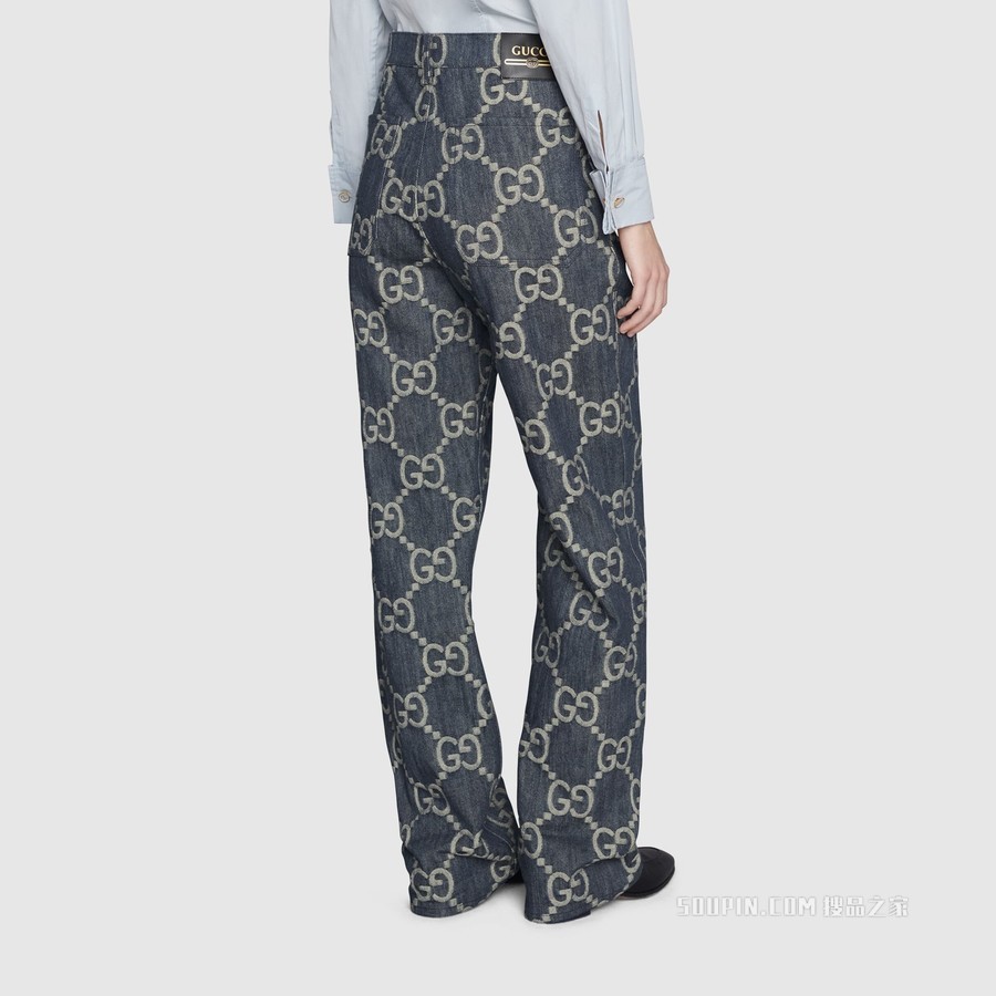 Gucci Pineapple系列双面长裤 蓝色和米色