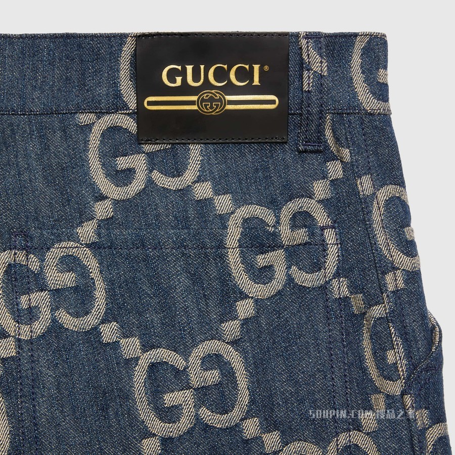Gucci Pineapple系列双面长裤 蓝色和米色