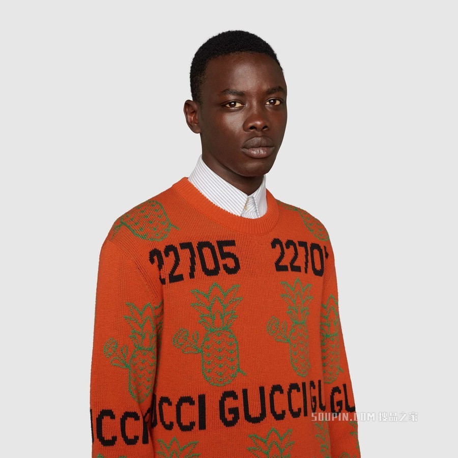 Gucci Pineapple系列提花毛衣 橙色和绿色