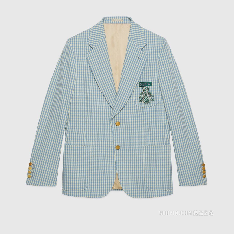 Gucci Pineapple系列棉毛混纺夹克 蓝色和米色