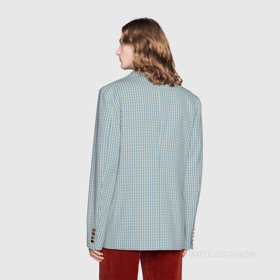 Gucci Pineapple系列棉毛混纺夹克 蓝色和米色