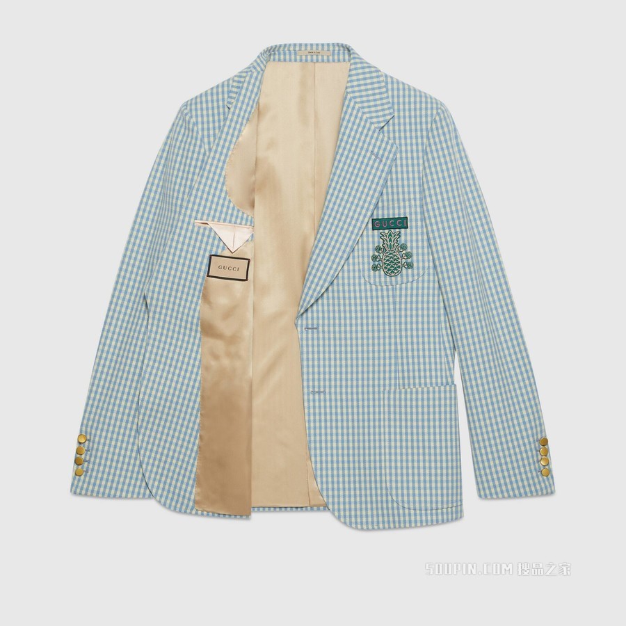 Gucci Pineapple系列棉毛混纺夹克 蓝色和米色