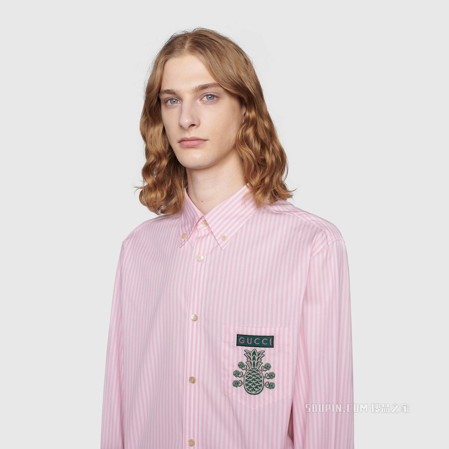 Gucci Pineapple系列系扣式衬衫 粉色和白色