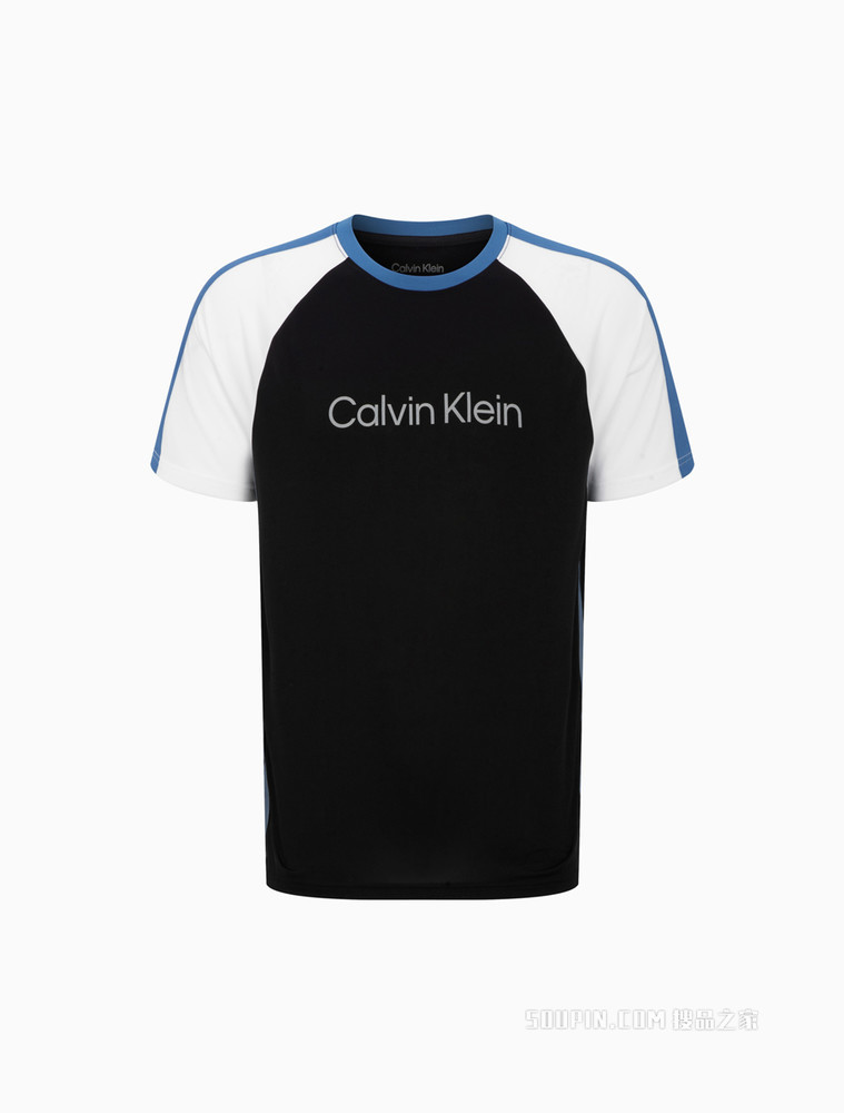 Calvin Klein 男士圆领插肩袖撞色拼接印花短袖T恤4MS2K130