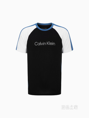Calvin Klein 男士圆领插肩袖撞色拼接印花短袖T恤4MS2K130