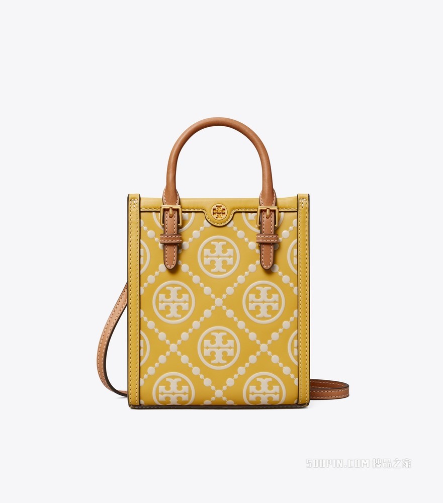 T Monogram 迷你压花托特包 夕阳黄/奶油白