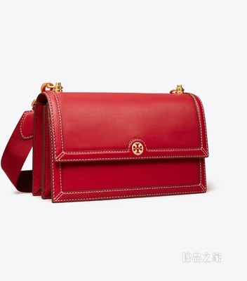 T Monogram 皮革肩背包 TORY 红