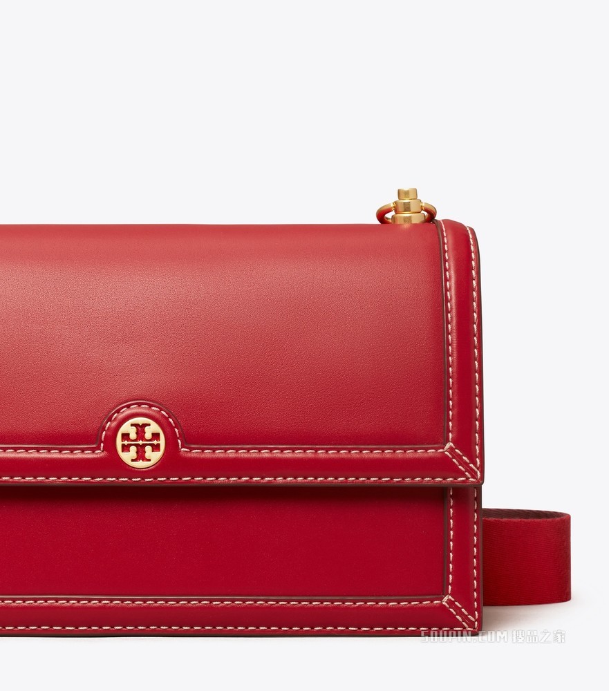 T Monogram 皮革肩背包 TORY 红