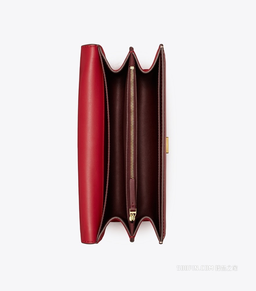 T Monogram 皮革肩背包 TORY 红