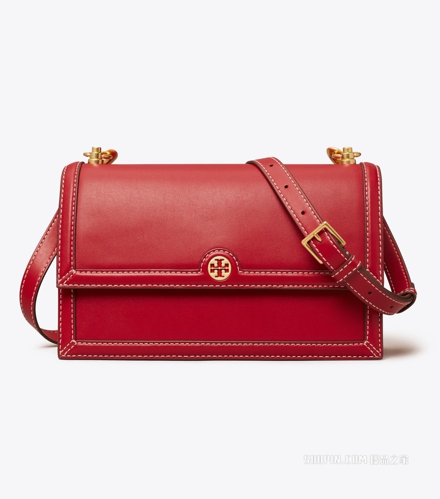 T Monogram 皮革肩背包 TORY 红