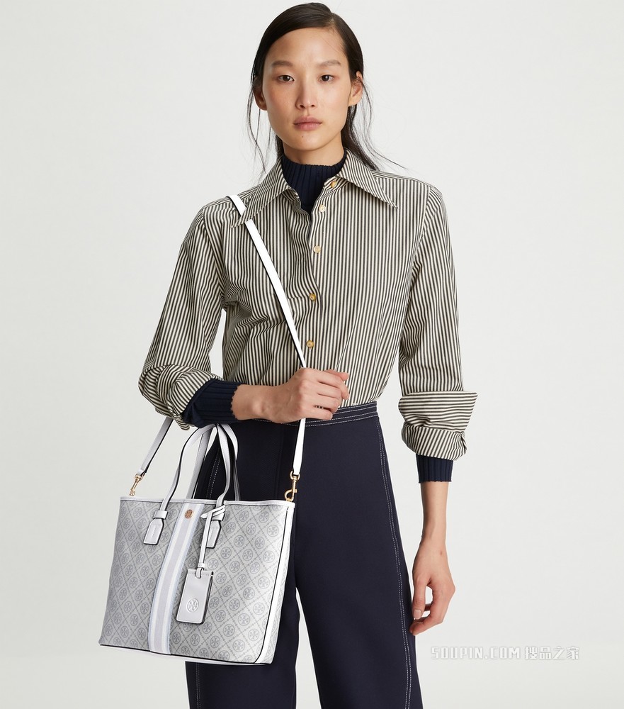 T Monogram 小号涂层帆布托特包 象牙白