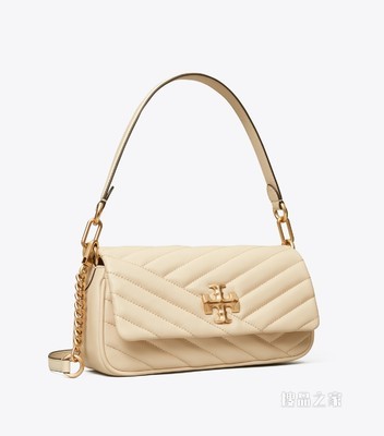 Kira Chevron 小号翻盖肩背包 奶油白