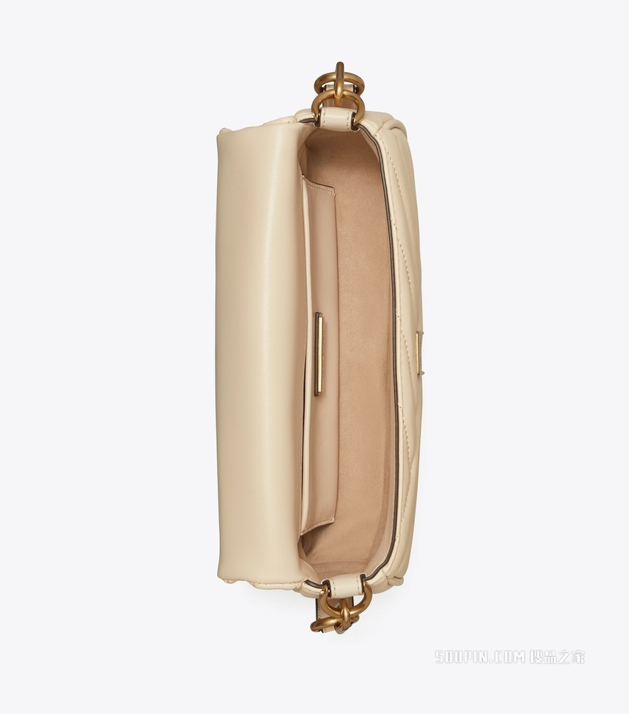Kira Chevron 小号翻盖肩背包 奶油白