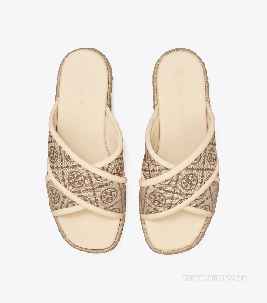 T Monogram 十字形渔夫拖鞋 榛子棕/奶油白/麦黄色