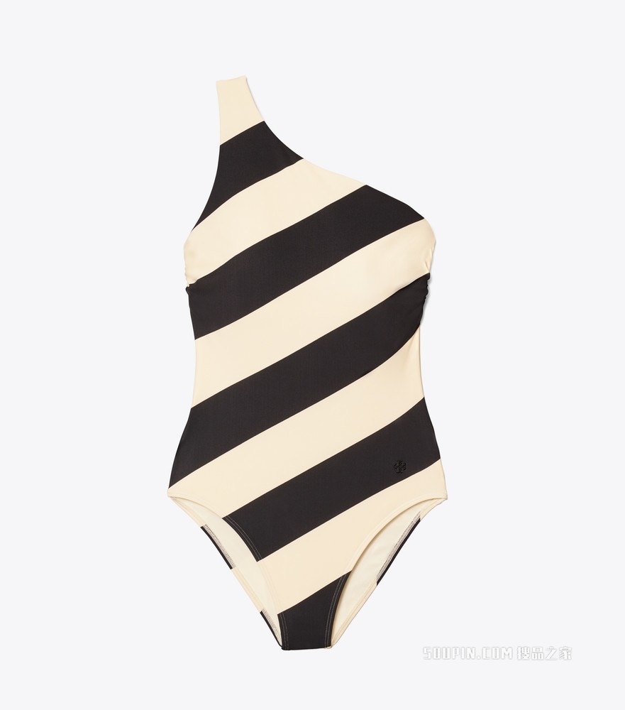 印花单肩连体泳衣 盛夏条纹